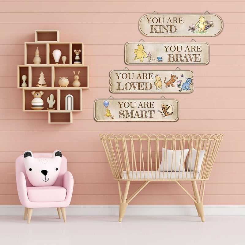 Hatzelou 4PCS Classic Winnie Baby Room Decor, Pooh Nursery Decor, the Pooh Wall Decor Sign Gifts, You Are Kind Brave Inspirational Quotes, Adorable Winnie Sign for Home Bedroom Nursery - Image 3